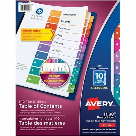 Avery Dennison 10 Tab Index Dividers, PK6 11188