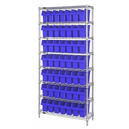 Quantum Storage Systems WIRE SHELVING UNIT W/49 BINS BLUE WR8-805BL