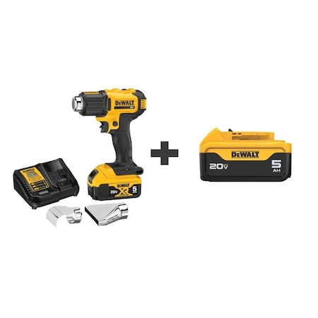 Dewalt 20V MAX Heat Gun Kit, Cordless Powered, Dual Temp. Setting, 400 Watt, Pistol Handle DCE530P1/DCB205