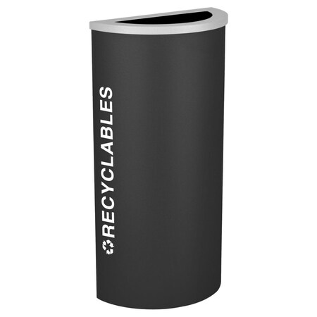 Ex-Cell Kaiser 8 Gallon Half Round Recycling Receptacle with Recyclables Decal, Black Texture RC-KDHR-R BLX