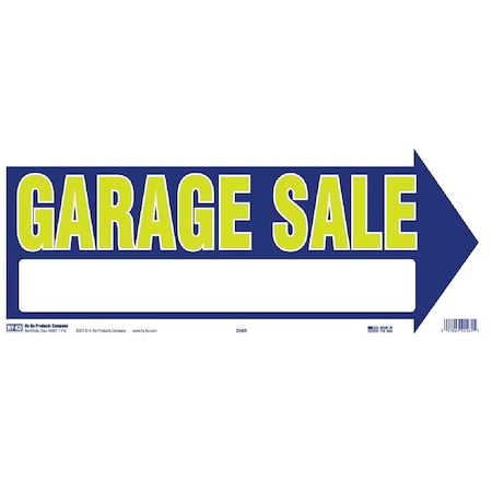 Hy-Ko Neon Directional Sign, GARAGE SALE Arrow, Yellow Legend, Blue Background, Corrugated Plastic 22461