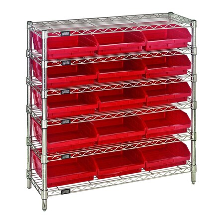 Quantum Storage Systems WIRE SHELVING UNIT W / RED BINS WR6-36-1236-109RD
