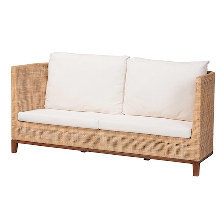 Bali & Pari Edda Natural Rattan Sofa with Upholstered Cushions, Style 3-Seater Couch for Living Room or Sunroom 266-14486-ZORO