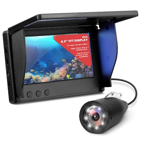 Pyle 4.3 in Portable Underwater Fishing Camera with TFT LCD Monitor, 1000TVL IP68 Waterproof Camera, 12 PLMRCT43BK