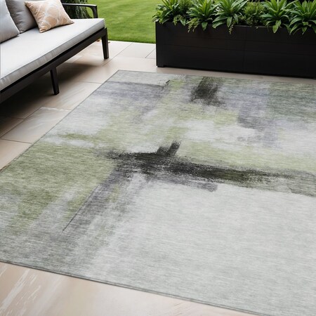 Homeroots 5' X 8' Sage Black And Gray Abstract Washable Indoor Outdoor Area Rug 603654