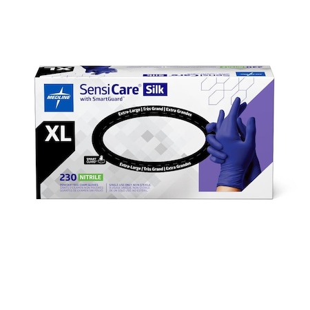 Medline SensiCare Silk Powder-Free Nitrile Exam Gloves with SmartGuard Film, Size XL, 230PK MDS2587H