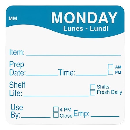 Daymark Day of the Week Label, Blue, 2" H, Paper IT120156-1-Mon