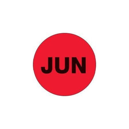 Bubblefast 1'' Circle - ''JUN'' Fluorescent Red Months of the Year Labels BFDL6728