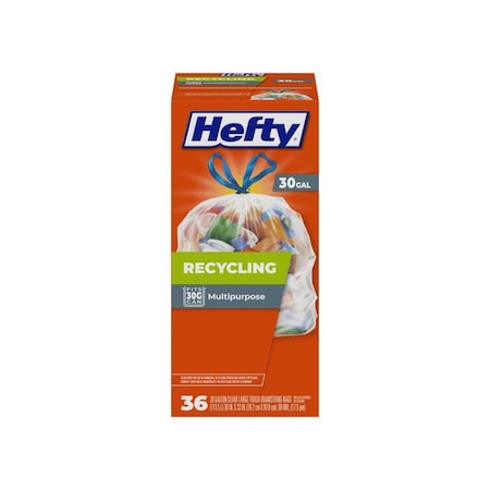 Hefty Trash Bags Recycling 30 gal Drawstring 36 pk 0.69 mil Clear 00E88662