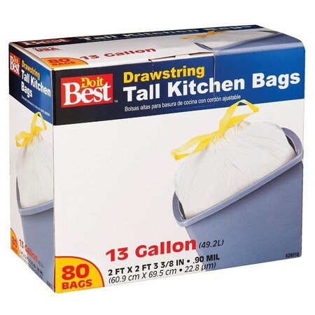 All-Source 13 Gal. Tall Kitchen White Trash Bag, 80PK 628018