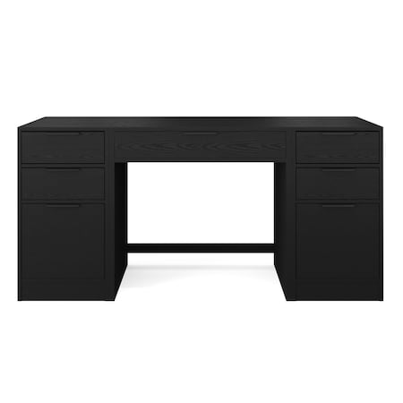 Martha Stewart Kayden Single-Drawer Desk w/Dual 3 Drawer File Cabinets in Black w/Oil Rubbed Bronze Hardware KHO-23042-TBFC2-BK-BK-MS