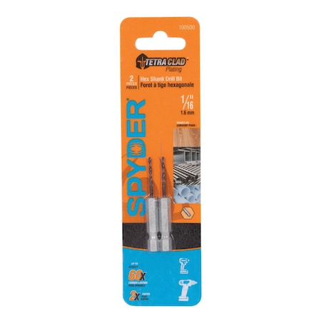 Spyder 1/16-Inch Hex Shank Drill Bit, 2PK  100500