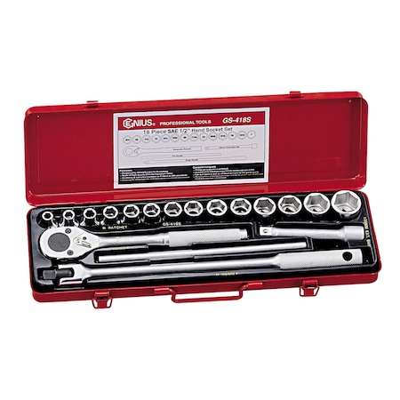 Genius Tools 18PC 1/2in Dr. SAE Hand Socket Set GS-418S
