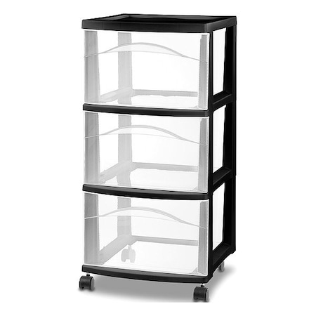 Sterilite Drawer Cabinet, Casters, Black, 3 Drawers 48309002
