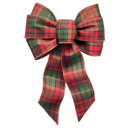 Holiday Trims Gift Bow, 812 x 14 in, Hand Tied Design, Cloth, BlackGreenGoldRed 6123