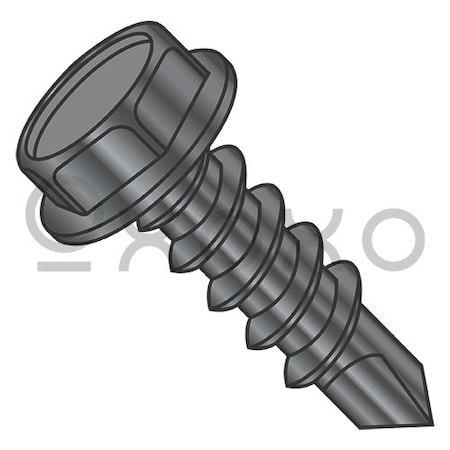 10-16X3/4 Unslotted Indent Hex Washer Full Thrd Self Drill 410 Stainless Steel Black Oxide, 4000PK