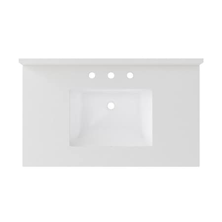 Craft + Main Vanity Top, 22 in OAL, 37 in OAW, Quartz, Snow White, Undermount Sink, 1-Bowl, Rectangular Bowl QZ37228SWR