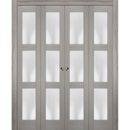 Sartodoors Sliding Closet Double Bi-fold Doors, Lucia 2552 Ginger Ash with Frosted Glass, Sturdy Tracks Moldi LUCIA2552DBF-SSS-72 x 80 (4* 18x80)
