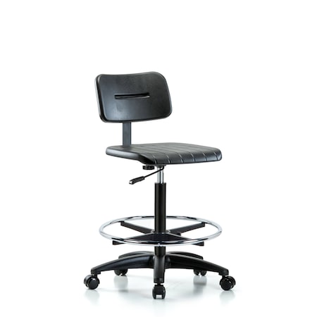 Blue Ridge Ergonomics Basic Poly Hi Bench Chair, CF, Casters, Polyurethane, Chrome, 24-1/2" to 33-1/2" Seat Height, Rolling BR-BPHBCH-RG-CF-RC