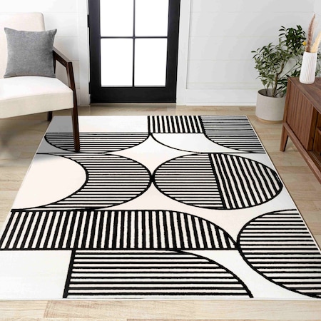 Jonathan Y Nordby High-Low Geometric Arch Scandi Striped Black/White 5 ft. x 8 ft. Area Rug SCN104G-5