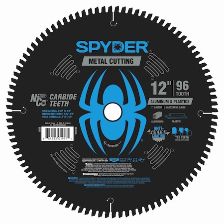 Spyder 12-Inch 96-Tooth Saw Blade for Medium Aluminum and Plastic 13106