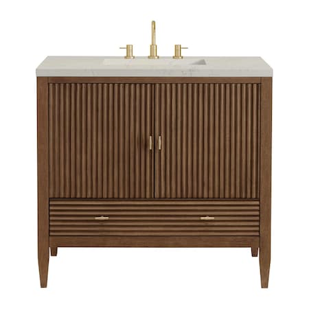 James Martin Vanities Myrrin 36" Vanity, Mid Century Walnut, w/ 3 CM Siberian Silestone Top 485-V36-WLT-3SFR