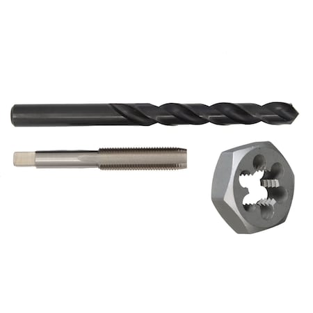 Drill America m10 X 1.25 HSS Plug Tap, Hex Die and 8.75mm HSS Drill Bit Kit HXPOUM10X1.25