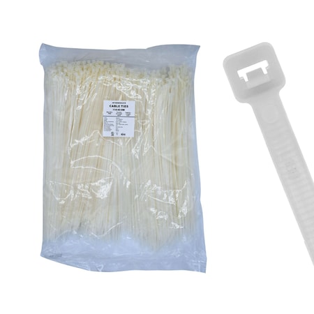 Cable Ties Unlimited Cable Tie, 14 in L, 40 lb Strength, 4 in Max Bundle Dia, Nylon 6/6, Natural, 1000PK I14-40-9M
