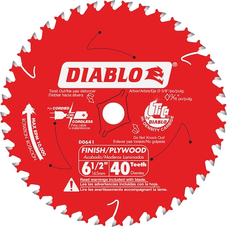 Diablo 6-1/2'' 40-Tooth Finish Trim Circular Saw Blade Bulk D0641A