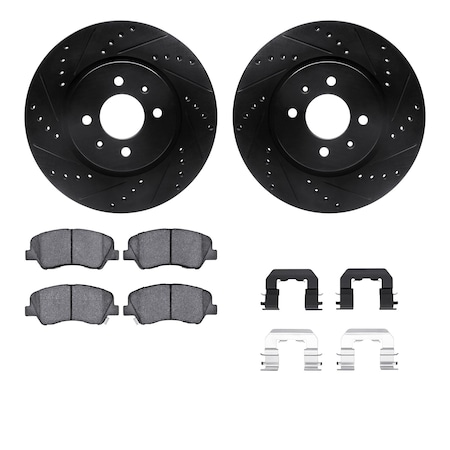 Dynamic Friction Co DFC Rotors-Drilled & Slotted-Black w/ 5000 Advanced Brake Pads Incl Hdw 8512-21024