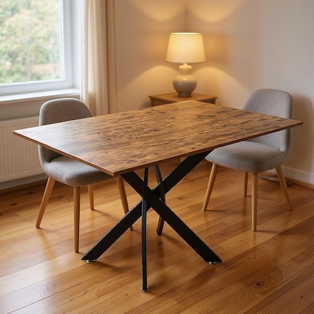 Homeroots 47" Brown and Black Wood and Metal Cross Leg Base Dining Table 602332
