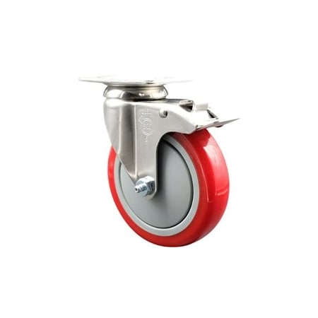Service Caster 5 Inch 316SS Red Polyurethane Swivel Top Plate Caster with Total Lock Brake SCC-SS316TTL20S514-PPUB-RED