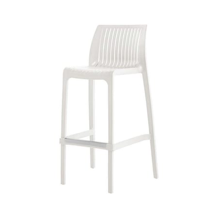 Homeroots Set of Four 30" White Heavy Duty Plastic Low Back Outdoor Bar Height Chairs 565354