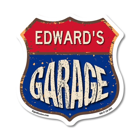 Signmission Edward's Garage, 18 Inch X 18 Inch, Plastic Sign SHI-P-18-383-EDWARD