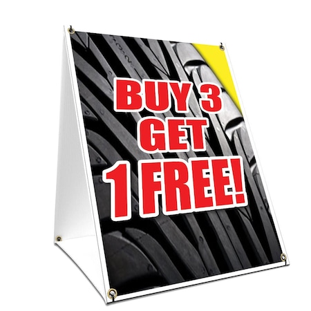 Signmission Buy 3 Tires Get 1 Free, 24 Inch x 18 Inch A-frame Yard Sign, Plastic Sign SBC-1824-Buy 3 Tires Get 1 Free