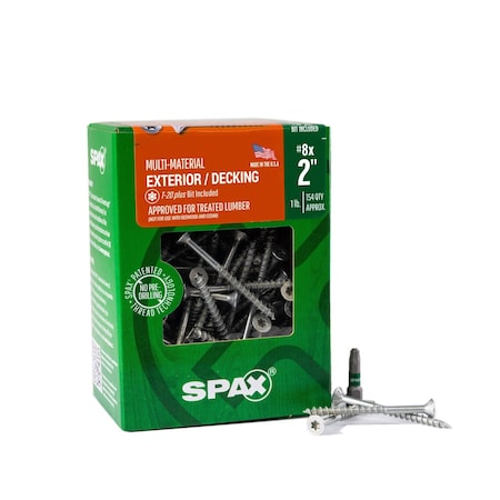 Spax #8 x 2 in Exterior Wood Deck Screws Construction Flat Head T-Star Plus, 154PK 4191670400504