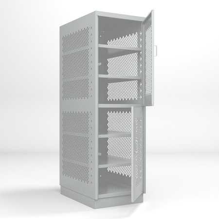 Pucel Heavy Duty Storage Locker, See Thru Two Doors, 24inW x 36inD x 74inH, 4inBase, Adj. Shelves, Gray DLCU-2436-2-AS-PERF-B