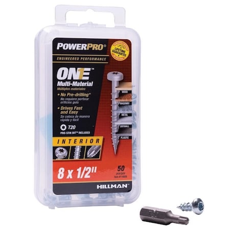 Hillman Multi-Material Screws, Zinc-Plated Steel 50 PK 116936