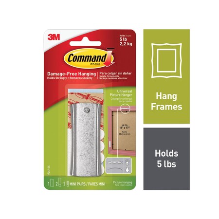 Command Universal Picture Hanger, Large, Silver, 5 lb Capacity, 1 Hanger and 4 Strips 17047