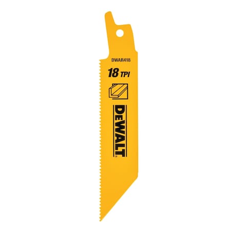 Dewalt 4" 18 TPI Straight Back Bi-Metal Reciprocating Blade, 5PK DW4810