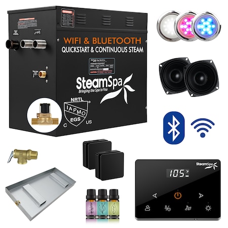 Steamspa 12KW Steam Bath Generator, Fully Wireless Remote, BLUETOOTH, WIFI, Auto Drain, Matte Black BKWS1200MK-A