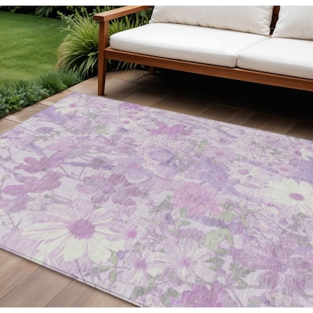 Homeroots 10' X 14' Lavender Purple And Lilac Floral Washable Indoor Outdoor Area Rug 611203