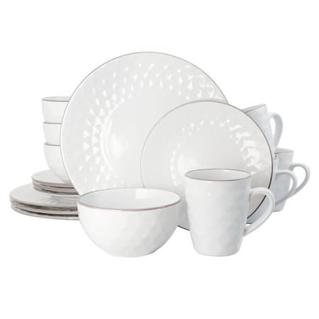 Elama 's Luxurious Medici Pearl 16 Piece Dinnerware Set in Slate and Stone Pearl with Setting for 4 EL-MEDICIPEARL