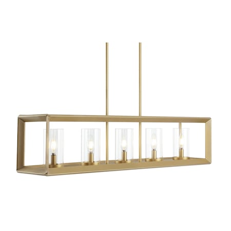 Jonathan Y Anna 38.5" Linear 5-light Metal/Glass LED Pendant, Brass Gold JYL7414C