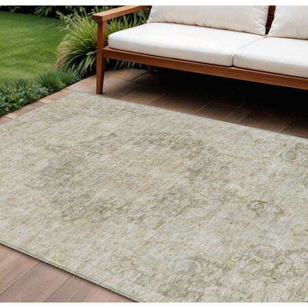 Homeroots 10' X 14' Sage Floral Medallion Washable Indoor Outdoor Area Rug 607937