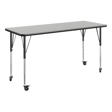 Flash Furniture Commercial Adjustable Height Rectangular Activity Table - Locking Casters-Gray XU-A2460-REC-GY-T-A-CAS-GG