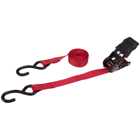 Prosource Tie-Down, 1 in W, 14 ft L, Polyester Webbing, Metal Ratchet, Red, 500 lb, S-Hook End Fitting FH64056