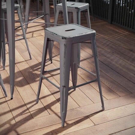 Flash Furniture 4PK 30"H Backless Distressed Silver Metal Barstool 4-ET-BT3503-30-SIL-GG