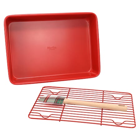 Martha Stewart 3 Piece Carbon Steel Bakeware Set in Red and Plaid 140240.03