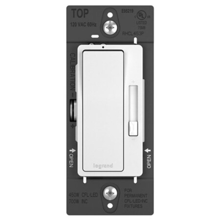 Pass & Seymour Radiant Series RHL153PWCC4 Decorator Dimmer, 120 VAC, 150 W, LED Lamp, White RHCL453PTCCCV6